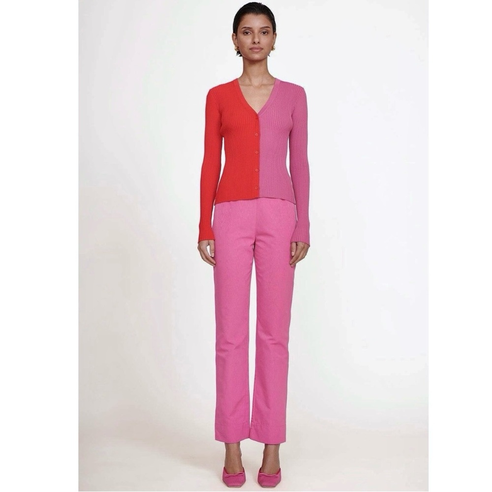 NEW STAUD PINK PRINTED HIGH-WAIST CROPPED PANTS - Picture 8 of 10